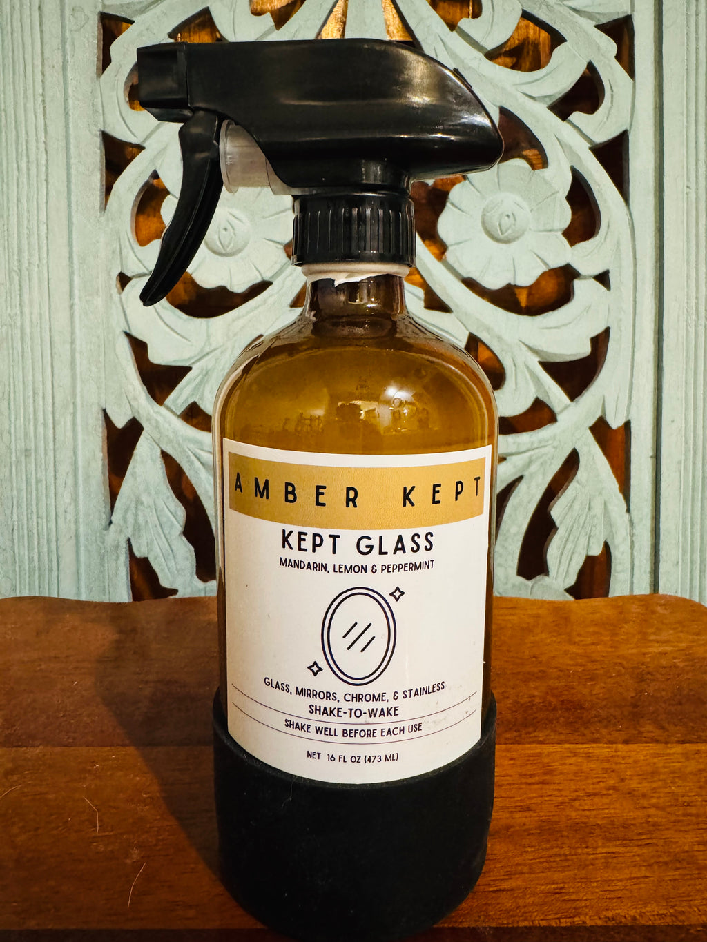 Amber Kept Glass Cleaner Spray – Ammonia-Free, Streak-Free, 16 oz | Lemon, Mandarin & Peppermint