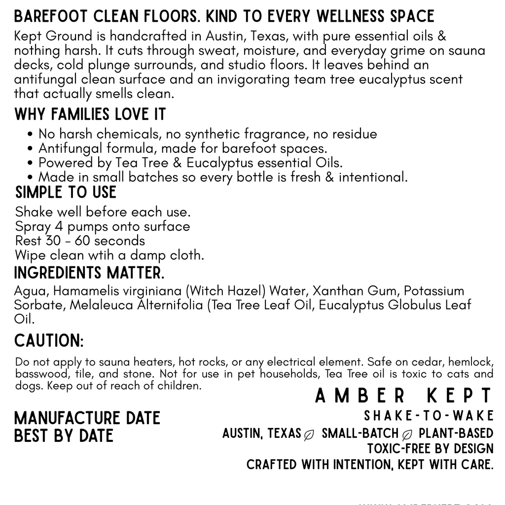 Amber Kept Ground Natural Sauna Cleaner Spray – Antifungal, 16 oz | Tea Tree & Eucalyptus