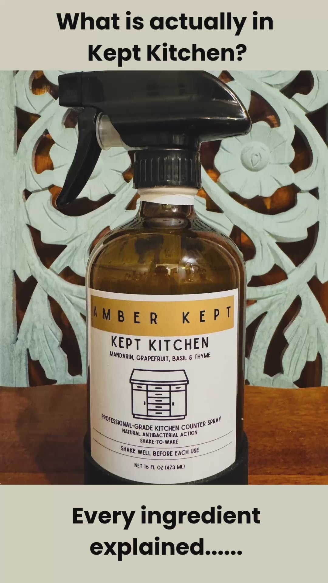 Amber Kept Kitchen Plant-Based Multi-Surface Cleaner Spray – 16 oz | Mandarin, Grapefruit, Basil & Thyme